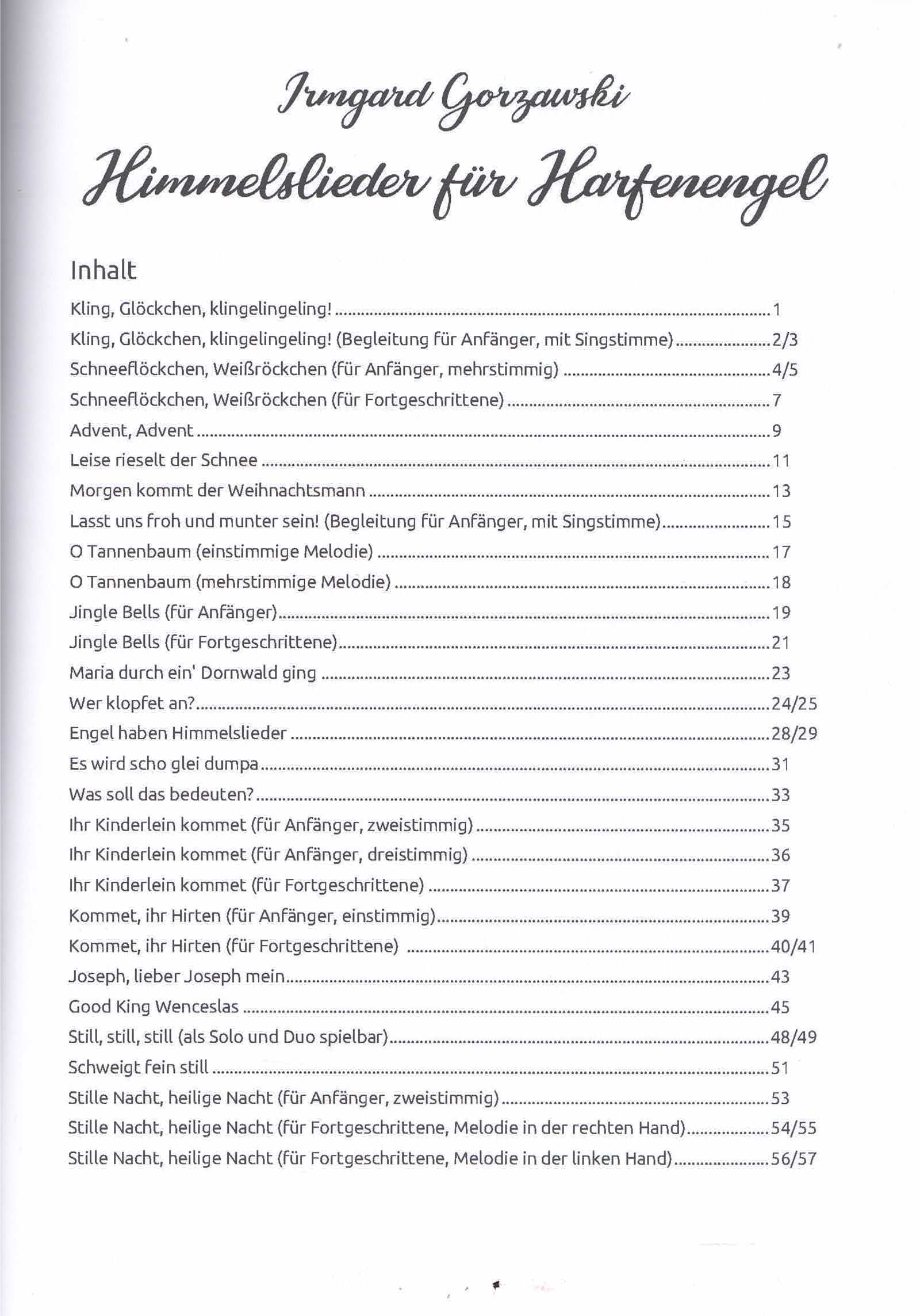 Inhalt Himmelslieder für Harfenengel - Irmard Gorzawski