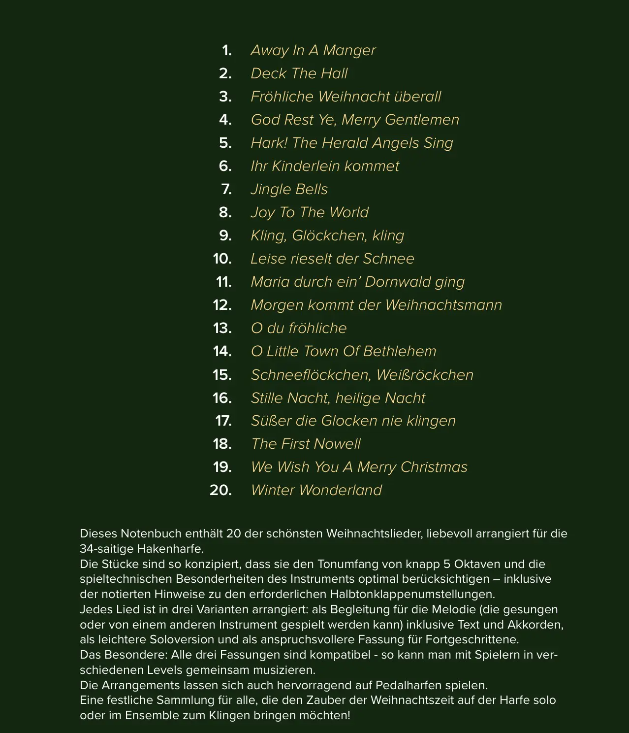 Inhalt Weihnachtslieder für Harfe - Anne Kox-Schindelin